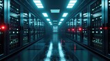 Fototapeta  - Modern Data Server Racks in Dark Room Technology Background