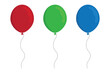 red green blue balloons with string isolated on transparent background, colorful balloon vector illustration.