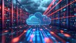 3D Cloud Computing Digital Information Data Center Technology background