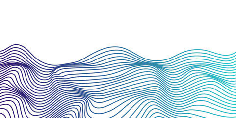 Vector blue wavy ocean flowing dynamic lines isolated on transparent background. wavy ocean curve lines background. Design for banner, flyer, cover, technology, science, brochure, ocean.