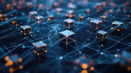 Wall Mural - cube figure and social connection lines technology background