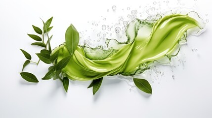 Splash of seaweed. Concept of cosmetic with seaweed ingredient. Organic cosmetic with natural extracts marin algae. Green cosmetics, sustainable