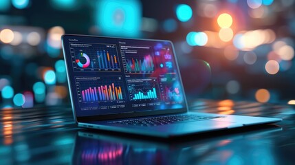 finance analytic dashboard management on 3D laptop