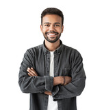 Fototapeta Na drzwi - Portrait of handsome smiling young man with folded arms isolated transparent PNG, Joyful cheerful casual businessman with crossed hands studio shot