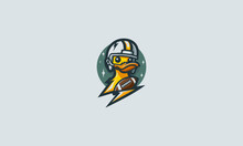 Duck Wearing Helmet And Lightning Vector Logo Design