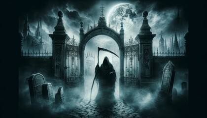 Wall Mural - Grim Reaper's Midnight Haunting Journey