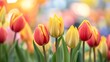 Generative AI : Tulip flowers blooming season garden colorfull. 