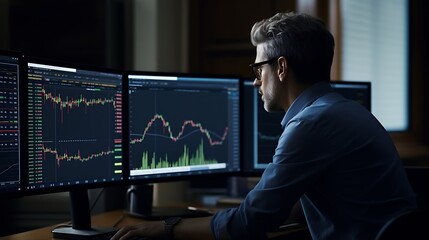 Aufkleber - Generative AI : Finance trade manager analyzing stock market indicators