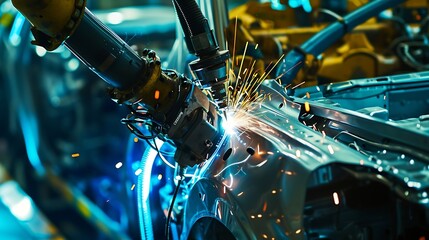 Leinwandbilder - Generative AI : Smart robot arm systems for innovative warehouse and factory digital technology . Automation manufacturing robot controlled by industry engineering using IOT software connected to inte