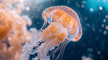 Sticker - Generative AI : glowing jellyfish chrysaora pacifica underwater