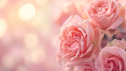 Leinwandbilder - Generative AI : Roses flower as smooth and soft, pink tone with blurred bokeh for greeting
