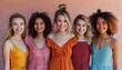 © Mandeep - Smile Squad - A group of women posing for a picture, wearing colorful outfits and smiling brightly. Generative AI