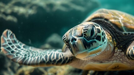 Wall Mural - Generative AI : photo of Sea turtle in the Galapagos island