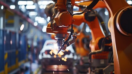 Leinwandbilder - Generative AI : Smart robot arm systems for innovative warehouse and factory digital technology . Automation manufacturing robot controlled by industry engineering using IOT software connected to inte