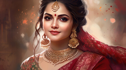 Wall Mural - Beautiful Indian woman in a dazzling saree. Generative AI