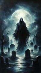 Wall Mural - Grim Reaper's Midnight Haunting Journey