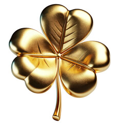 St. Patrick's Day Golden Four-leaf Clover,3D illustration, PNG format, Clipart, st patrick's day decorations, isolated on a transparent background.