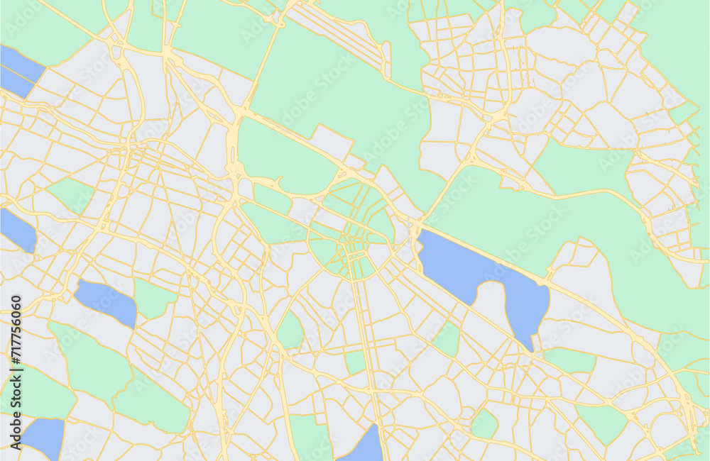 Map of City. Town streets and road with land, park and river. Downtown ...