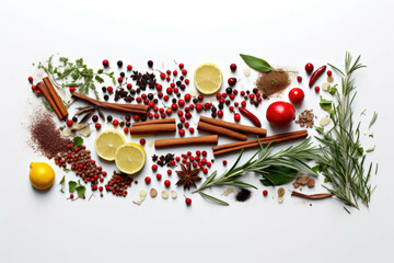 Wall Mural - fresh rosemary and spices on a white background