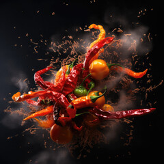 Wall Mural - twisting cyclones of spicy chilies