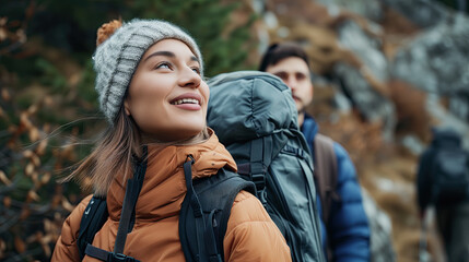 Sticker - couple hiking in autumn