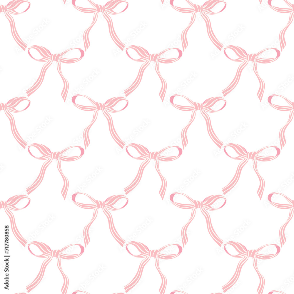 cute coquette pattern seamless pink ribbon bow isolated on white ...