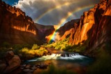 Fototapeta  - rainbow in the lake between the mountains