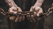 Photo Two Male Hands Holding A Rusty Metal Chain