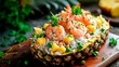 salad with rice and shrimp in pineapple. Selective focus.