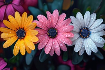 Wall Mural - four pink, orange, white and yellow daisykind flowers