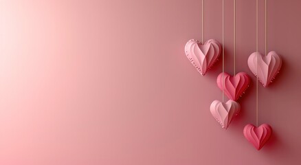 Wall Mural - several hearts are hanging from a pink background