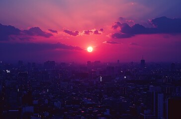 Poster - sunset over the city on sunny day