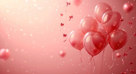 Wall Mural - valentine background, floating balloons and bows in the center