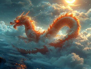 Wall Mural - Dragon's Den: A Fantasy World of Clouds and Fire Generative AI