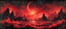 Red Moon Rising: A Blood Moon Eclipse In The Ocean Generative AI