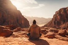 A Man Sitting On A Rock In The Desert