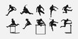 hurdler silhouette collection set. sport, running, race concept. different actions, poses. vector illustration.