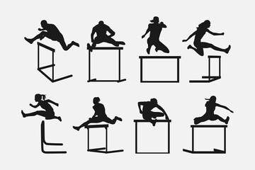 Wall Mural - hurdler silhouette collection set. sport, running, race concept. different actions, poses. vector illustration.