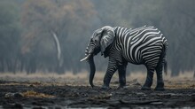 A Unique Elephant With Zebra Stripes