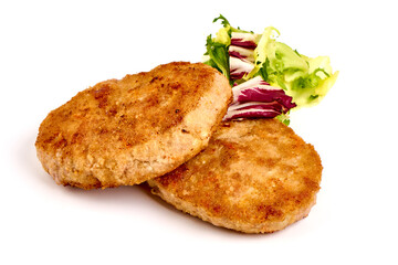 Wall Mural - Fried pork cutlets in breadcrumbs, isolated on white background.