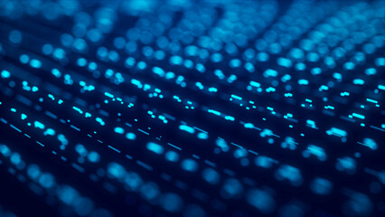 Fototapete - Abstract blue background of points. Falling cyber particles. Big data stream. 3d rendering