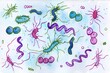 canvas print picture - Vivid hand-drawn watercolor and marker illustration showcasing diverse bacteria shapes