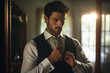 Generative ai collage photo of gentleman groom prepare for wedding wear tuxedo