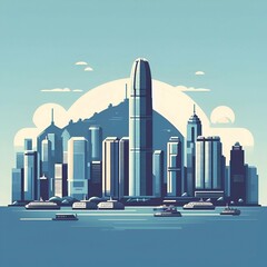 Wall Mural - Hongkong flat vector city skyline
