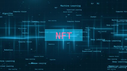 NFT Text on Futuristic Cyberspace Background