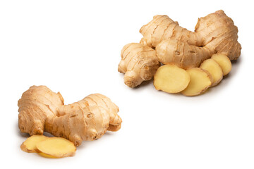 Wall Mural - Ginger root isolated on white background.