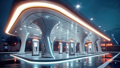 Wall Mural - Futuristic Architectural, Showcase the innovation of a futuristic charging station. Generative AI.