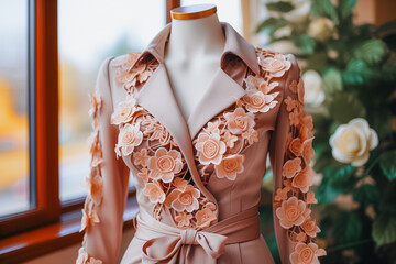 Sticker - Fashion details of a elegant pink beige jacket with flowers