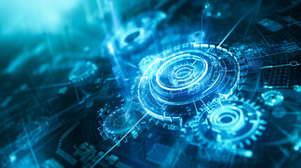 Wall Mural - blue abstract gear and technology background illustration