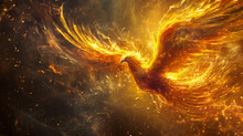 A Magnificent Stylized Phoenix Bird. Rebirth Concept And Symbol.